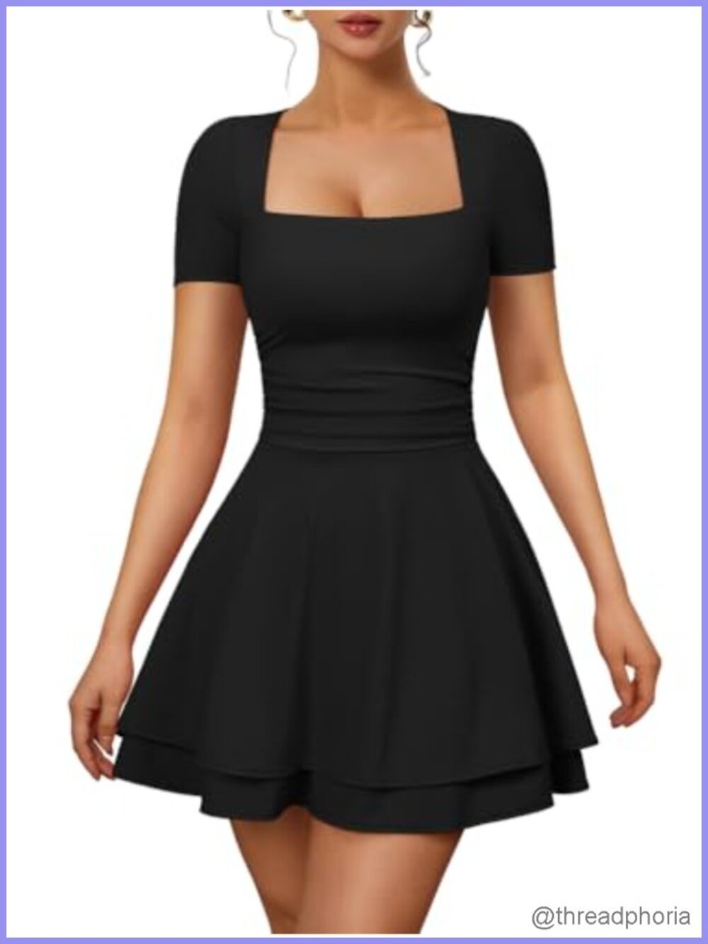 Womens Sexy Square Neck Short Sleeve Flowy Mini Club Dress